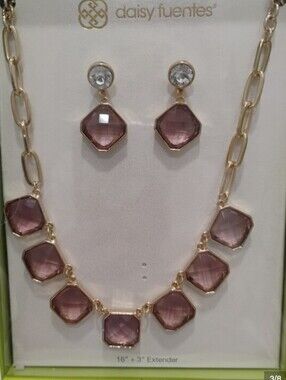 Smokey Taupe Geometric Stone Necklace & Earring Gift Box Set Daisy Fuentes NEW